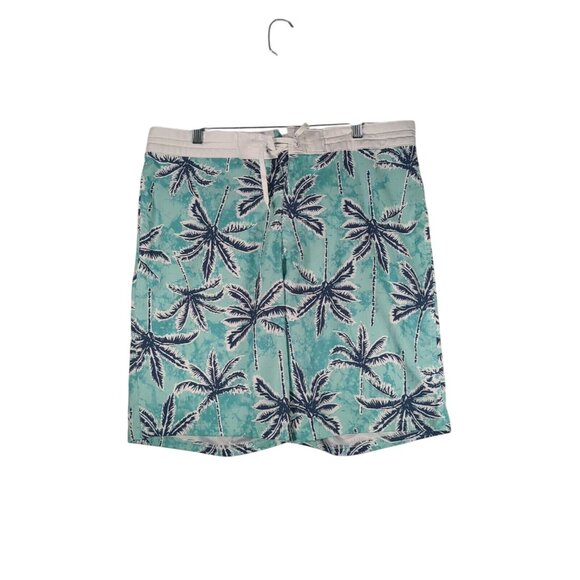 Old Navy White/Blue/Green Palm Built In Flex Board Shorts Mens 36x10" Drawstring - Picture 1 of 11